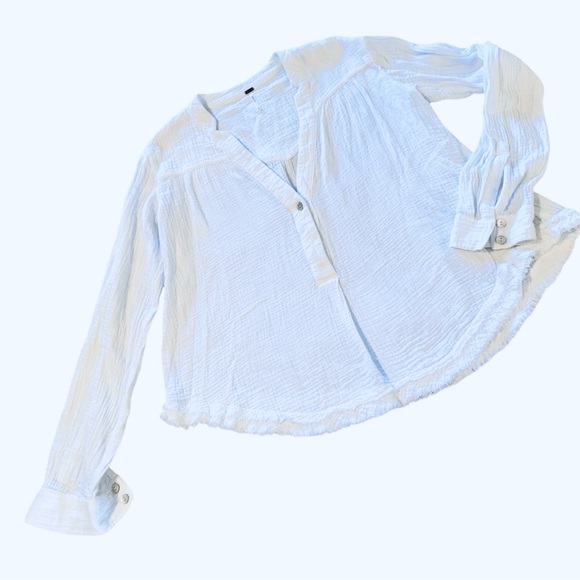 FREE PEOPLE White Cotton Gauze Textured Blouse Boho Top - Picture 2 of 12